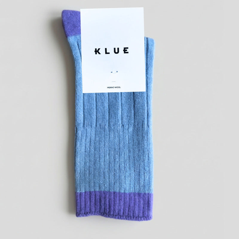 Chaussettes En Laine Mérinos Avec Bordures - Bleu Ciel Et Lavande