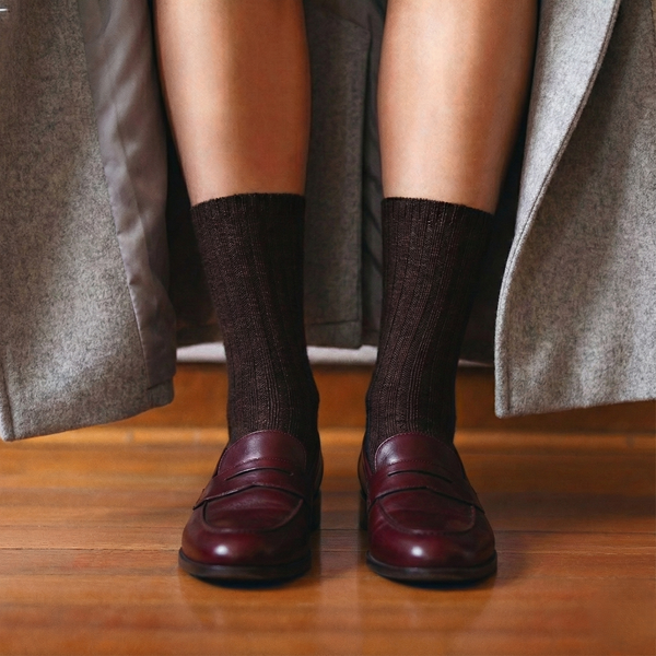 Chaussettes En Soie Et Laine Dust Star - Chocolat Marron Foncé