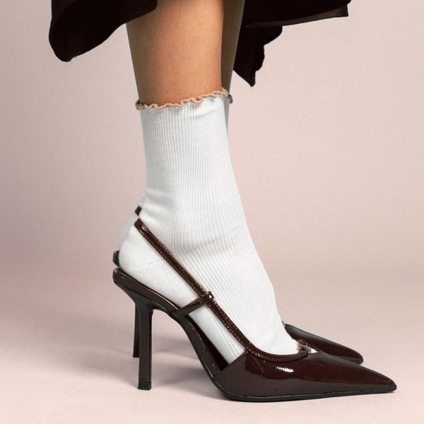 Organic Cotton Socks with Ruffles - Almond