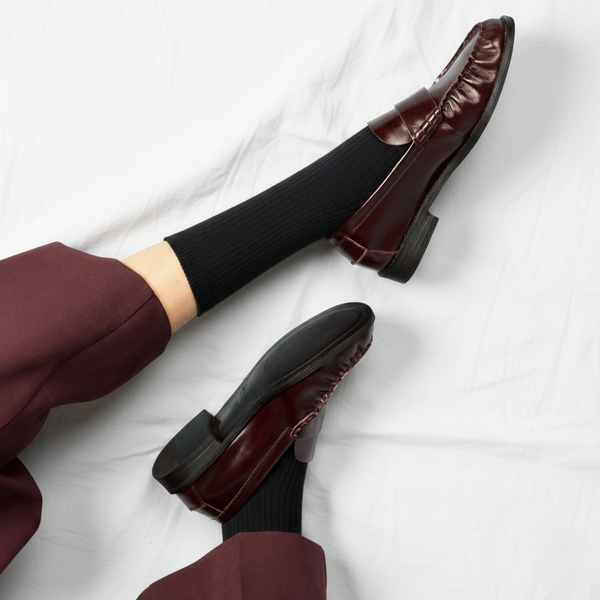 Organic Cotton Socks with Solid Fine Stripes - Black