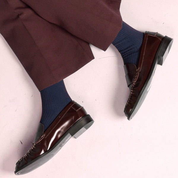 Calcetines de algodón ecológico con finas rayas de un solo color - Azul marino