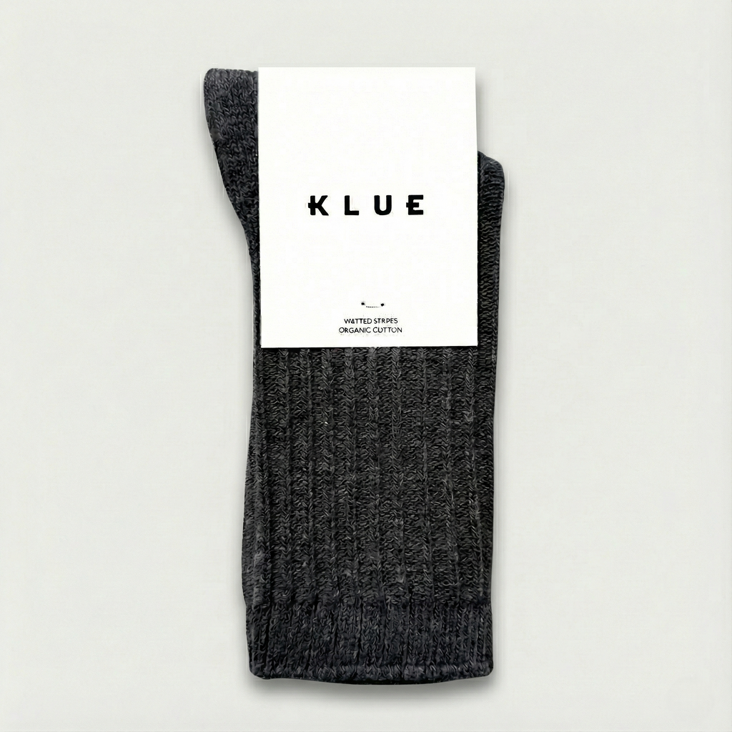 Organic Cotton Socks with Plain Knitted Stripes - Charcoal