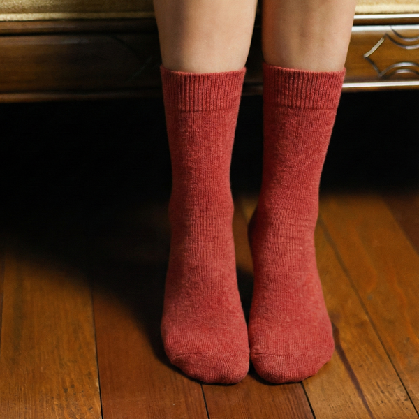Chaussettes En Laine Mérinos Avec Bandes - Brique