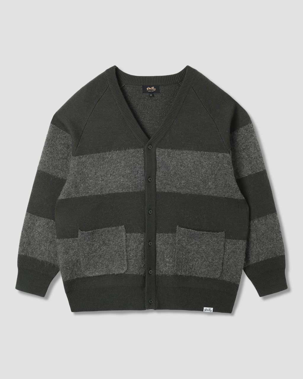Knitted Cardigan - Botanical Green/Charcoal Stripe