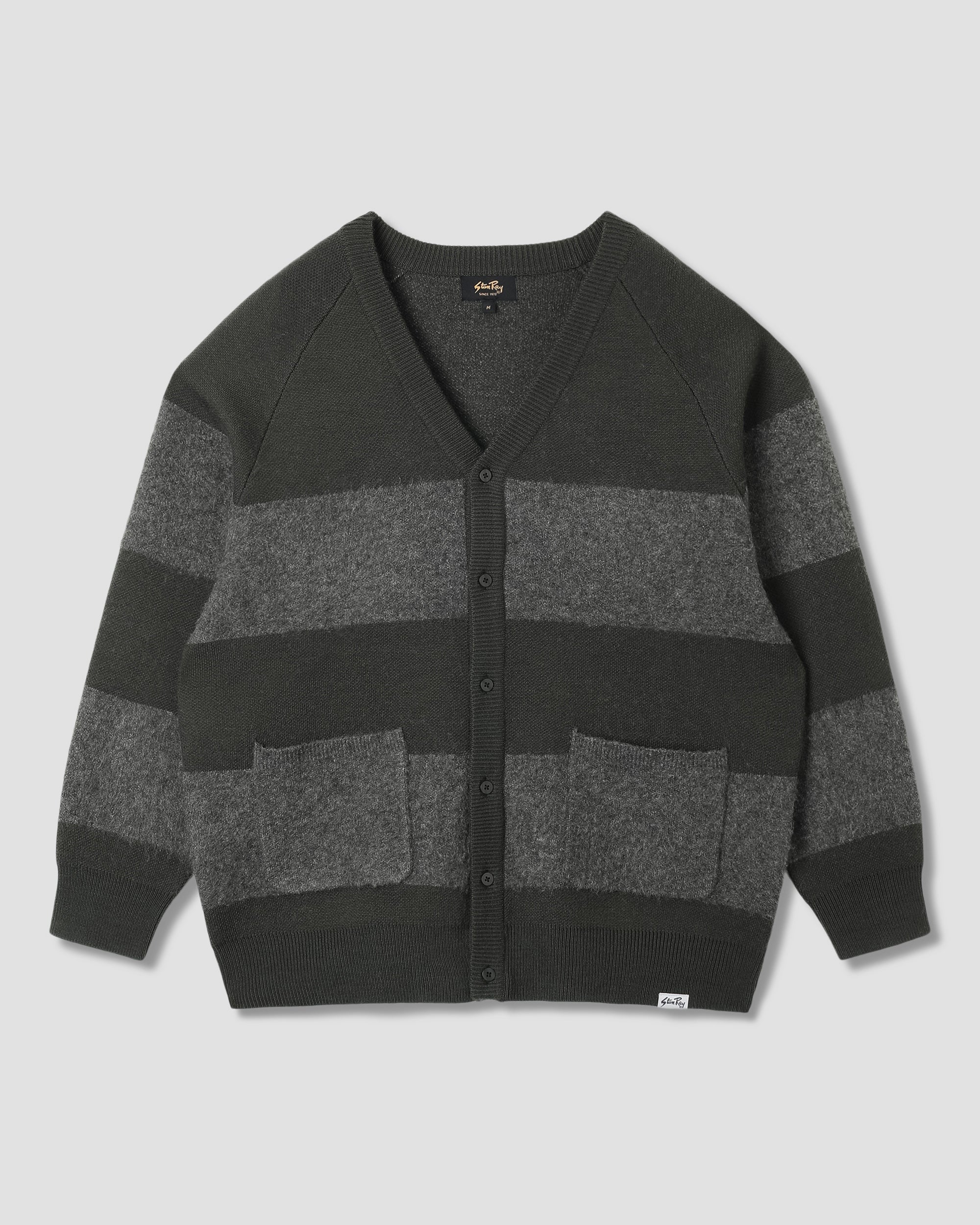 Knitted Cardigan - Botanical Green/Charcoal Stripe