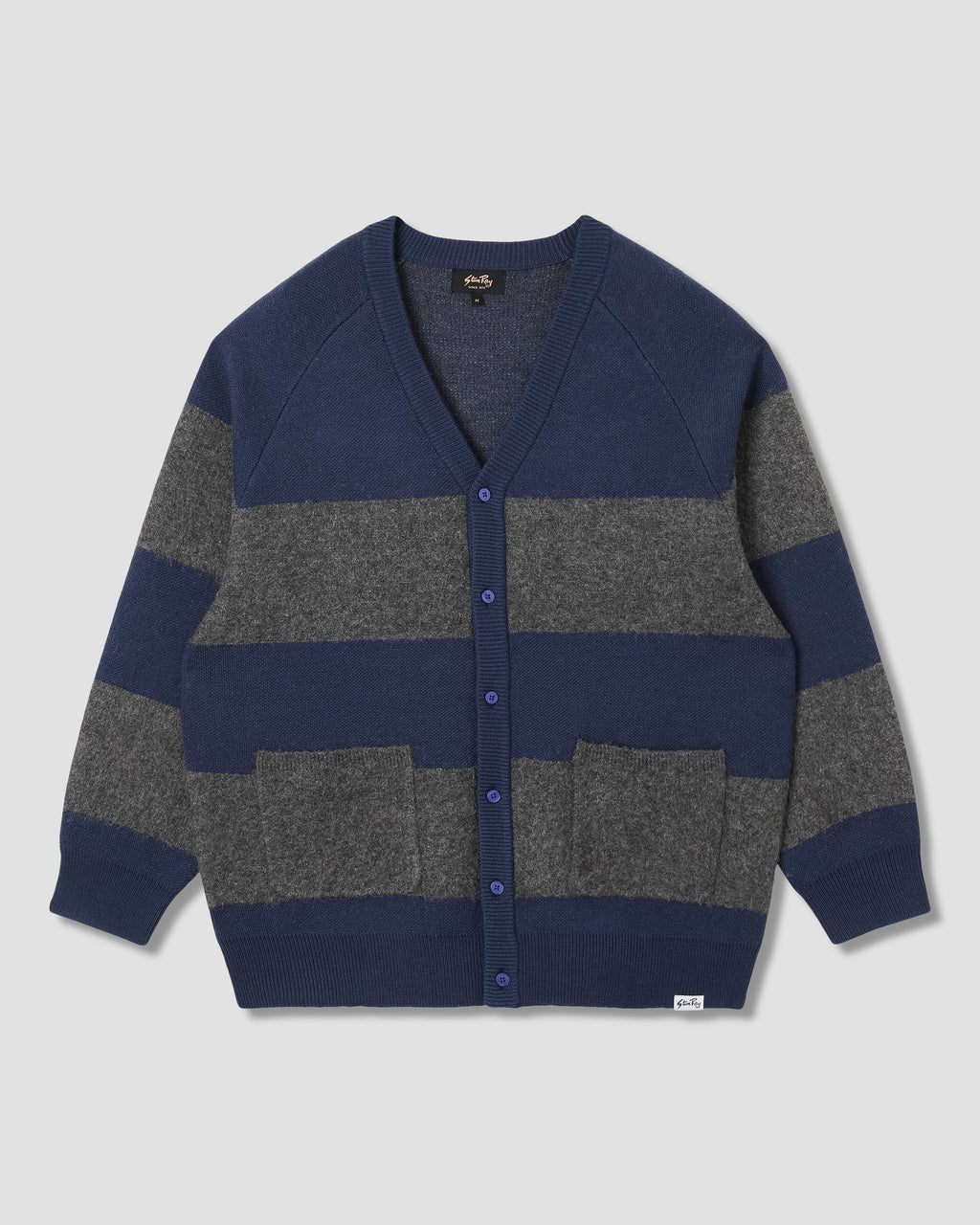 Knitted Cardigan - Navy/Charcoal Border Stripe