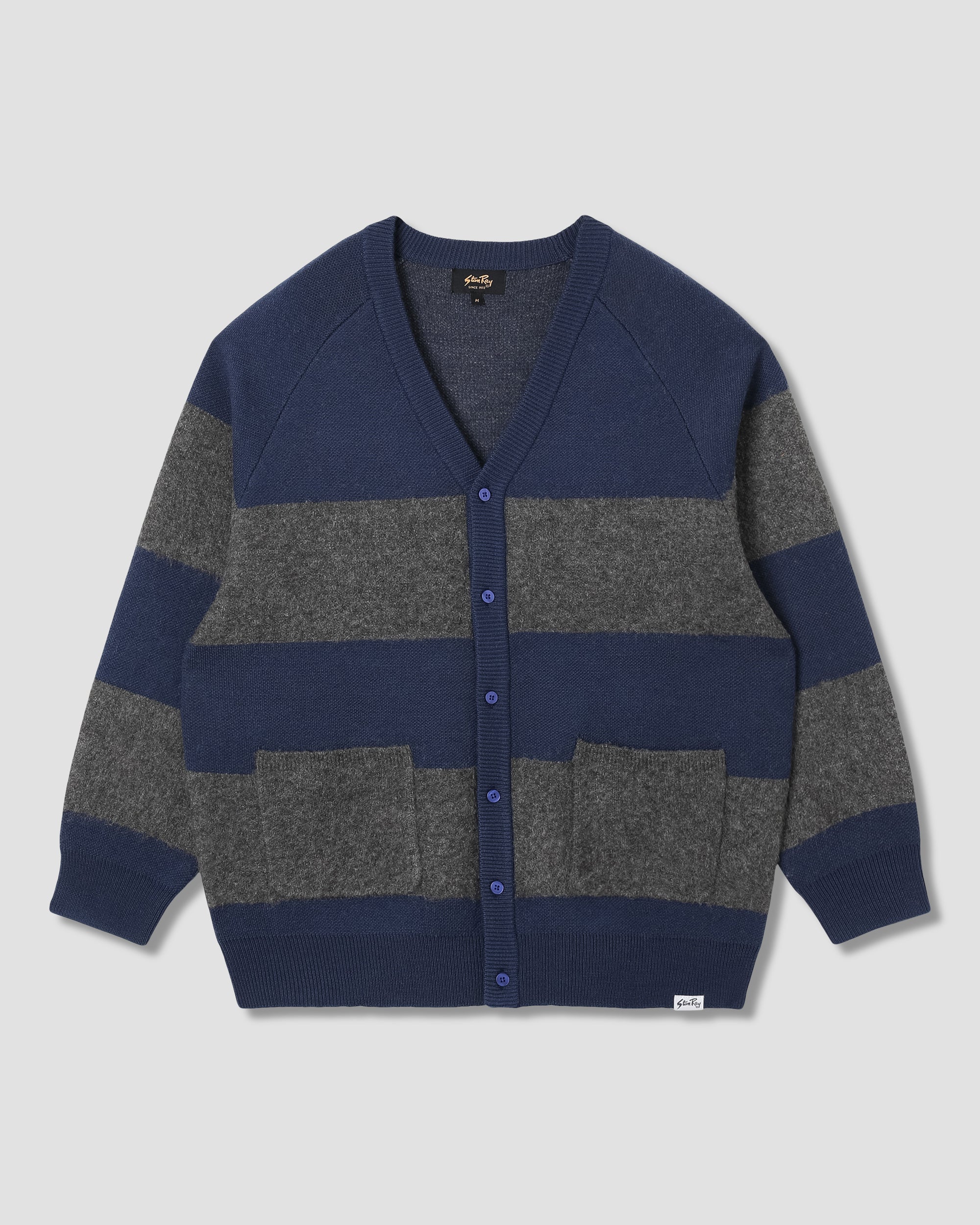Knitted Cardigan - Navy/Charcoal Border Stripe
