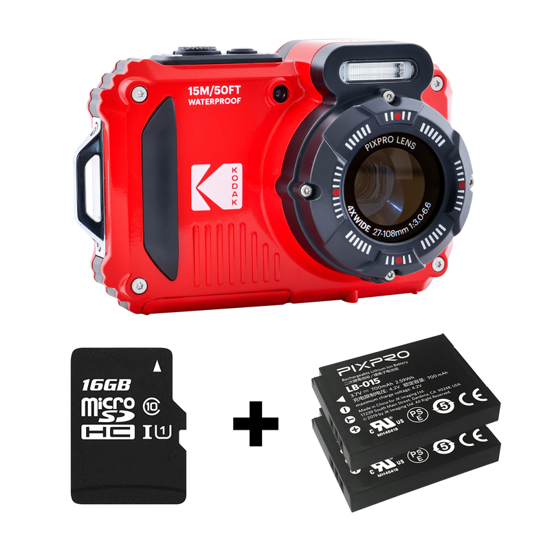 Pack PixPro WPZ2 - 2 Batteries + Carte Micro SD - Rouge - Kodak