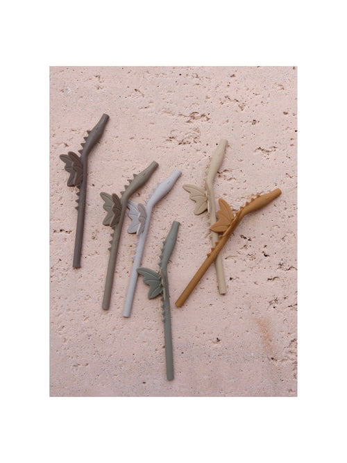 Konges Sløjd - Paquet De 4 Pailles En Silicone Dragon - Caramel Mix