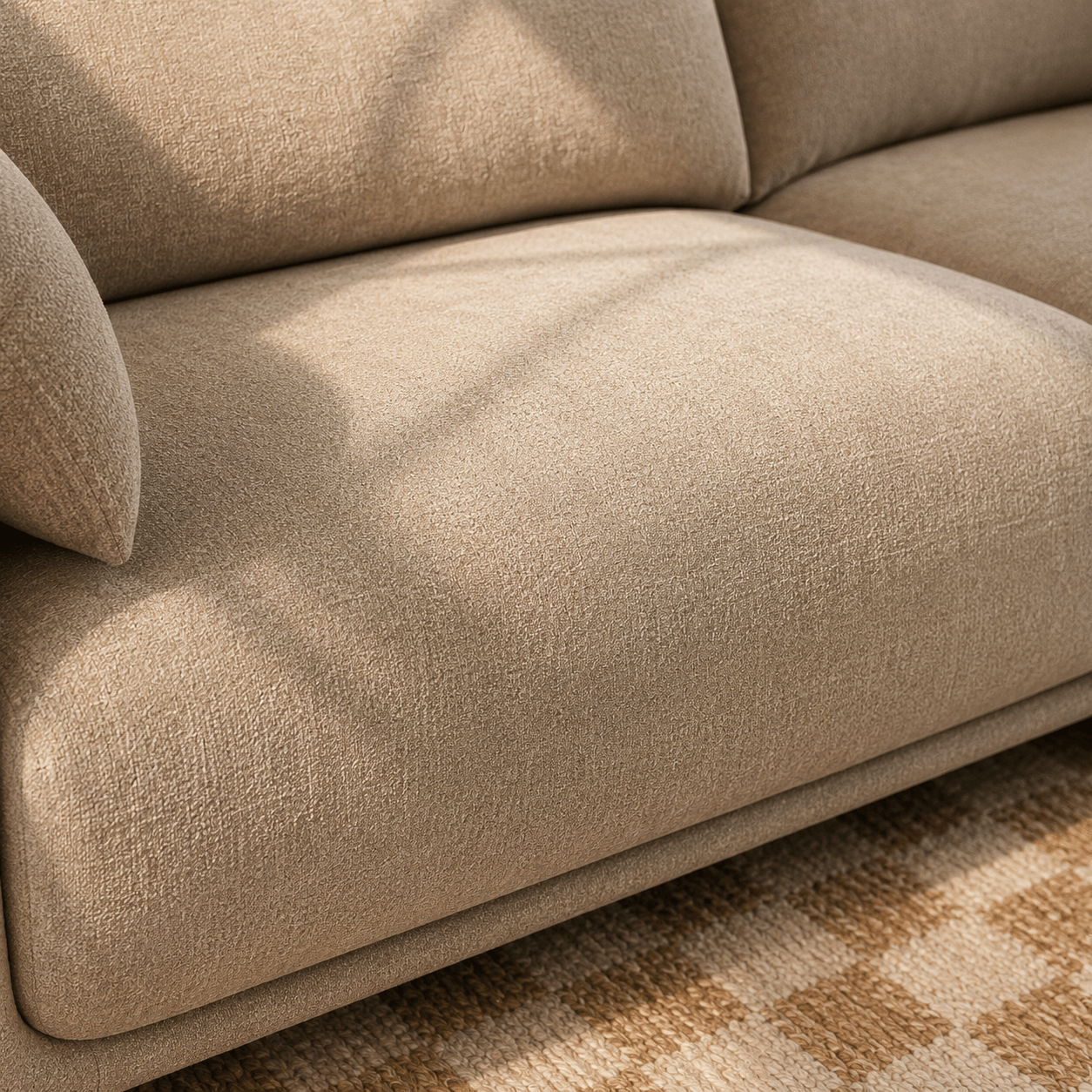 Kurly - 3-Seater Sofa - Textured Fabric - Beige