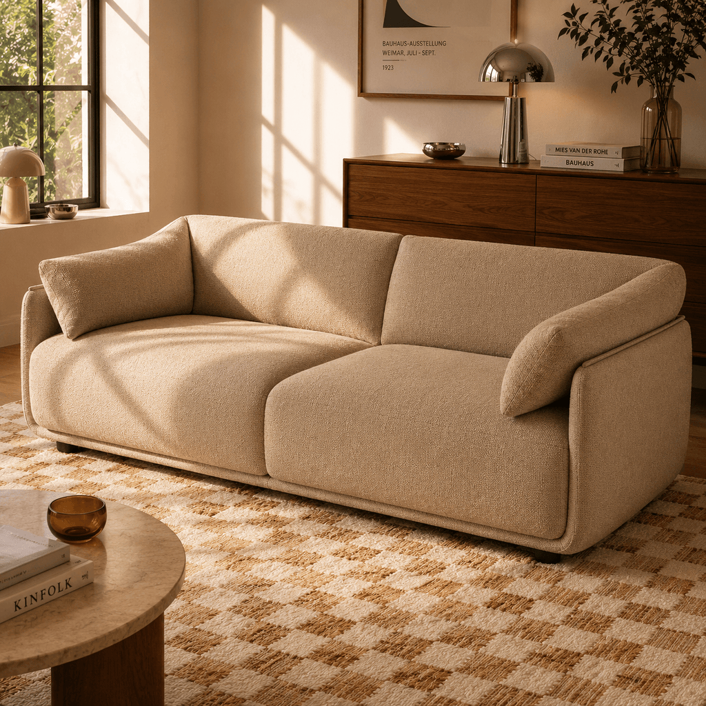 Kurly - 3-Seater Sofa - Textured Fabric - Beige