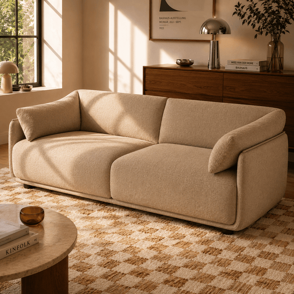 Kurly - Canapé 3 Places - Tissu Texturé - Beige