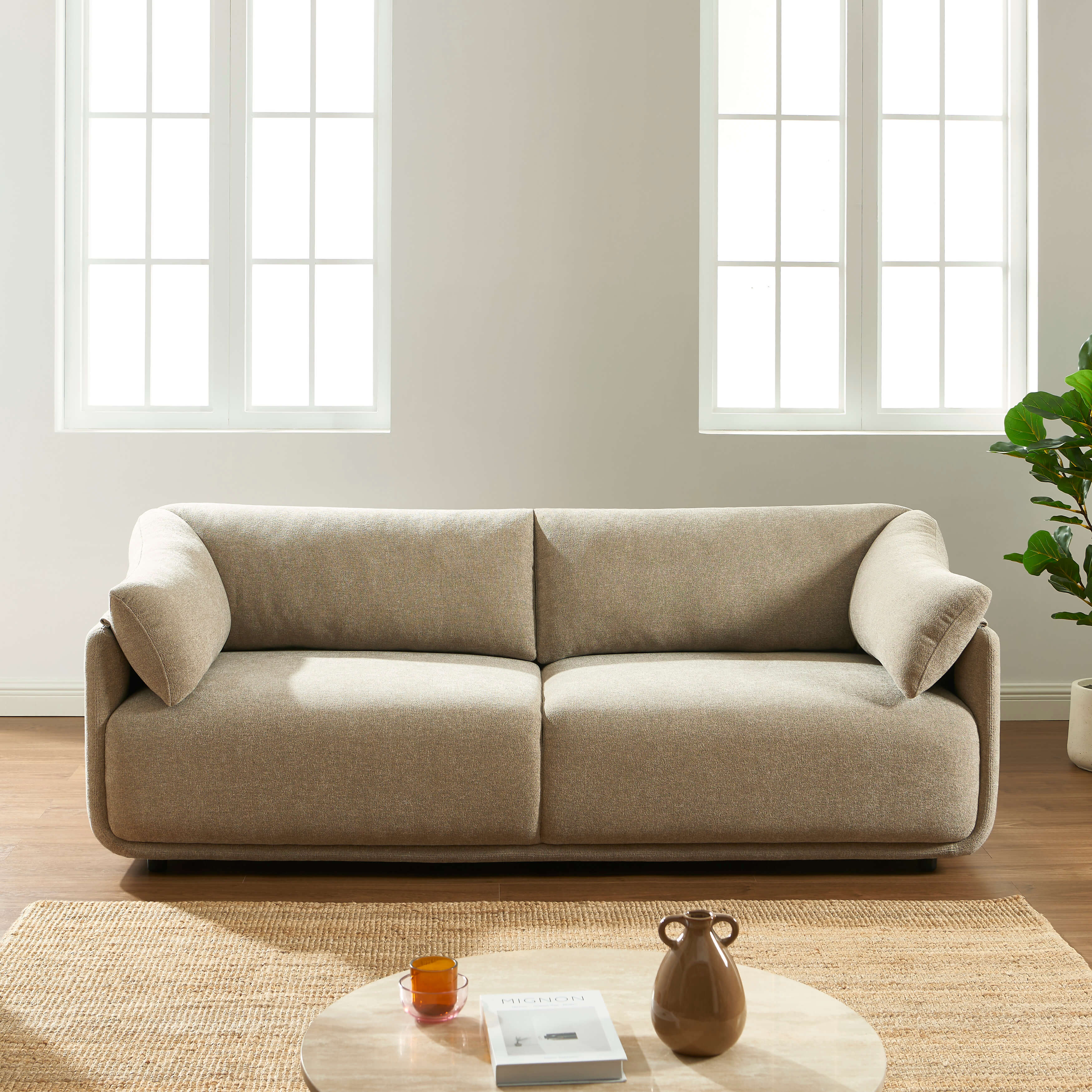 Kurly - 3-Seater Sofa - Textured Fabric - Beige
