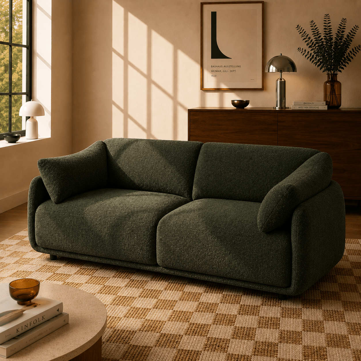 Kurly - Canapé 3 Places - Tissu Texturé - Vert