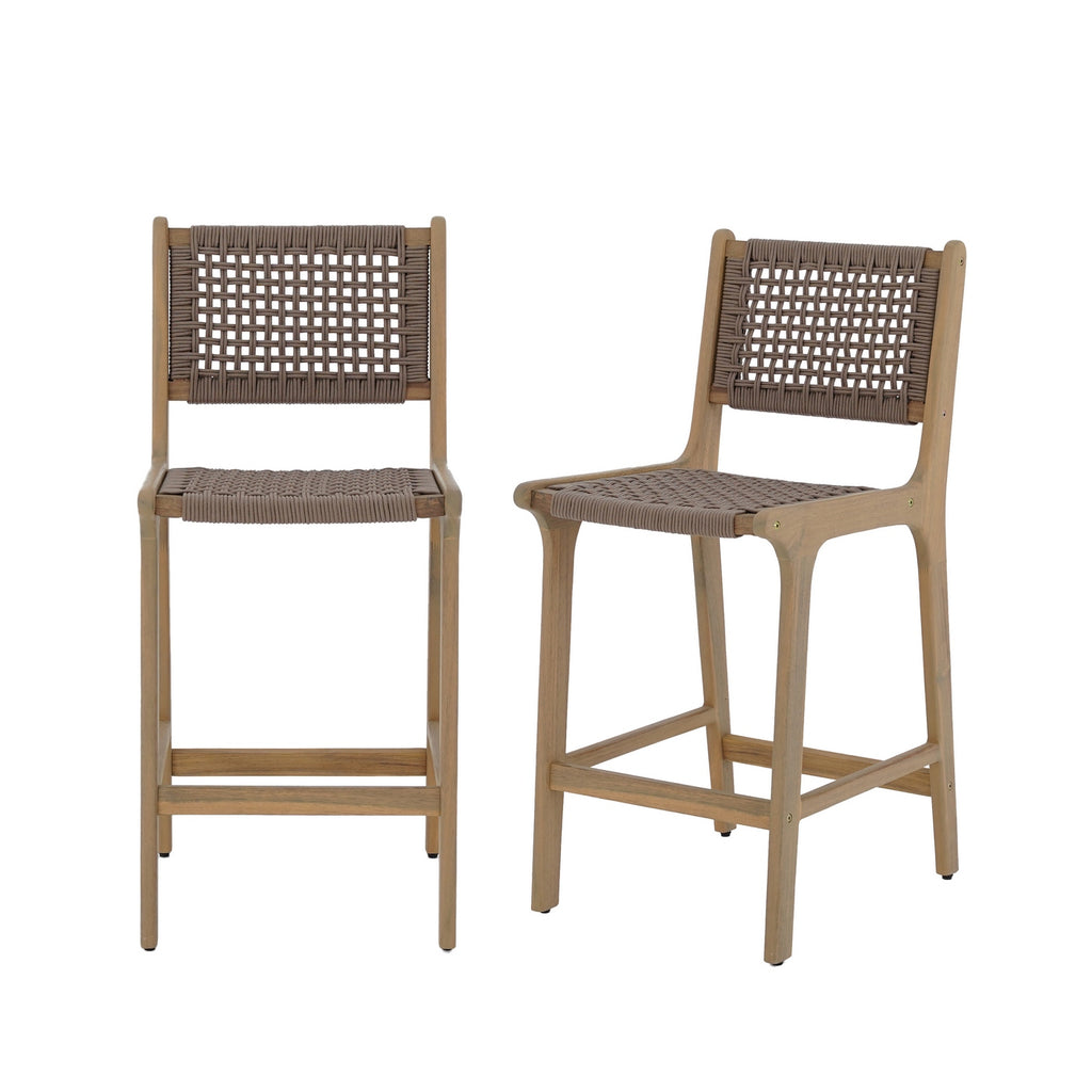 Kuta - Set di 2 sgabelli da bar per interni/esterni H66 cm - Legno di acacia e corda - Marrone chiaro