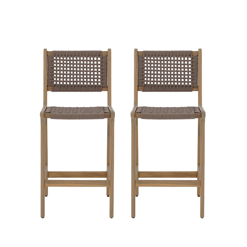 Kuta - Set di 2 sgabelli da bar per interni/esterni H66 cm - Legno di acacia e corda - Marrone chiaro