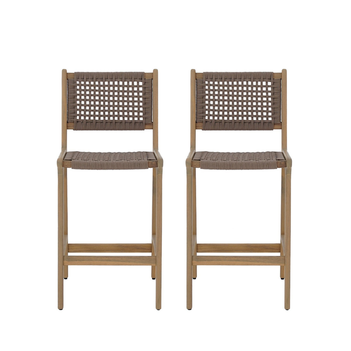 Kuta - Set di 2 sgabelli da bar per interni/esterni H66 cm - Legno di acacia e corda - Marrone chiaro
