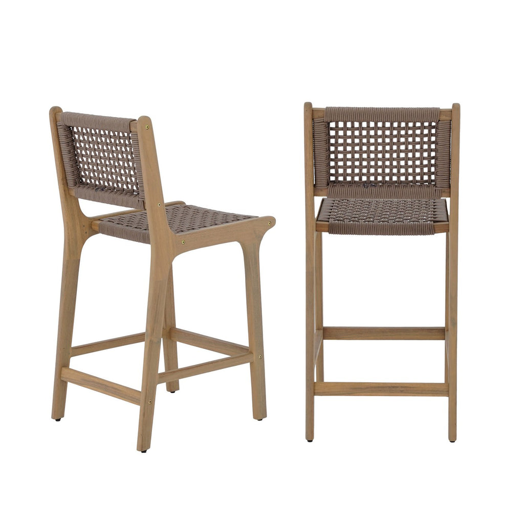 Kuta - Set di 2 sgabelli da bar per interni/esterni H66 cm - Legno di acacia e corda - Marrone chiaro