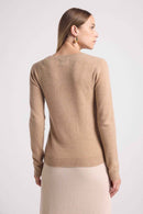 Pull Col Rond Cactus Kyliane - New Beige Creme Et Cactus Vert - 100% Cachemire Oeko-Tex - Femme