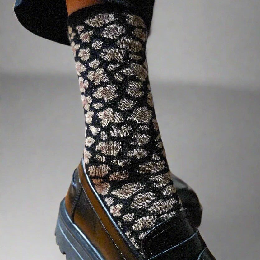 Chaussettes Lurex Pailletées En Lyocell Écologique - Léopard Noir