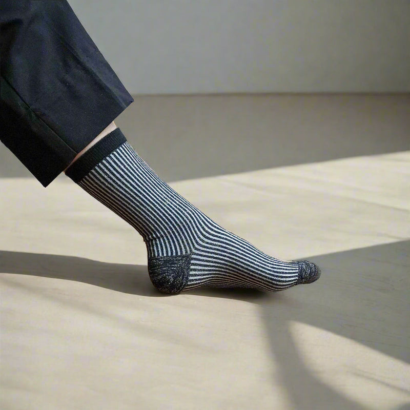 Chaussettes Lurex Pailletées En Lyocell Écologique - Rayures Noir