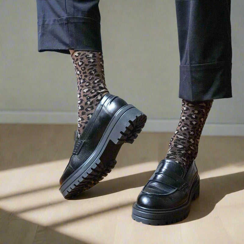 Calcetines De Lurex Con Purpurina De Lyocell Ecológico - Leopardo Marrón