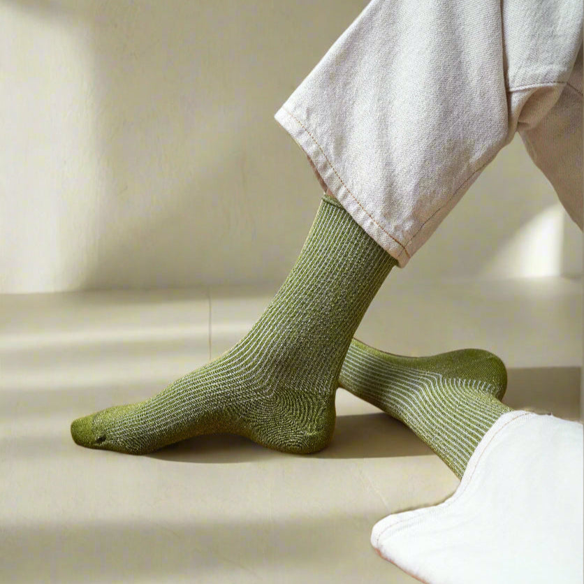 Calcetines ecológicos de lúrex con purpurina - Verde oliva