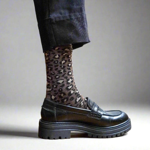 Chaussettes Lurex Pailletées En Lyocell Écologique - Léopard Marron