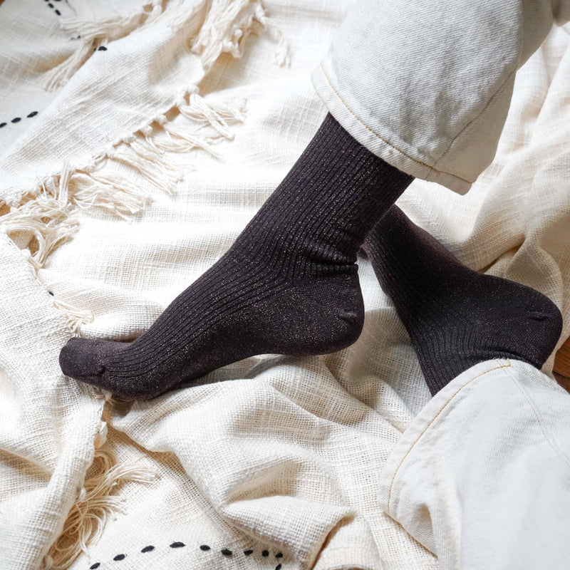 Chaussettes Lurex Pailletées En Lyocell Écologique - Chocolat Marron Foncé
