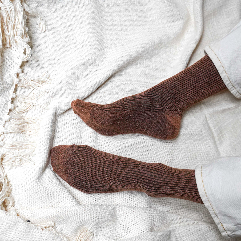 Chaussettes Lurex Pailletées En Lyocell Écologique - Camel Brown