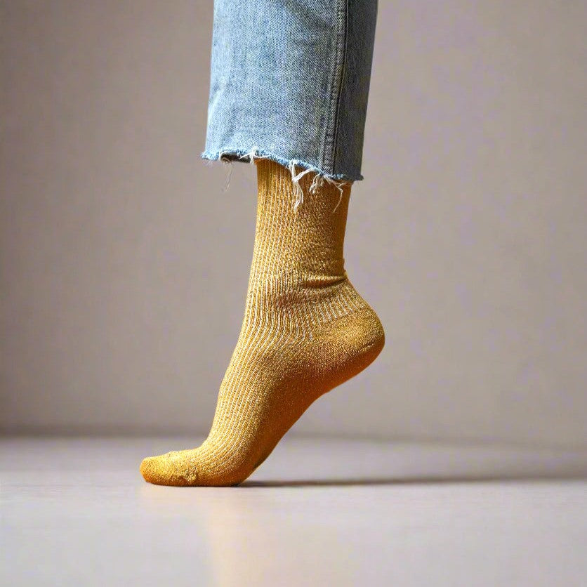 Glitzer-Lurex-Socken Ökologisch - Senfgelb