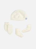 Accessoires Ensemble Naissance Bonnet, Moufles Et Chaussons - Écru