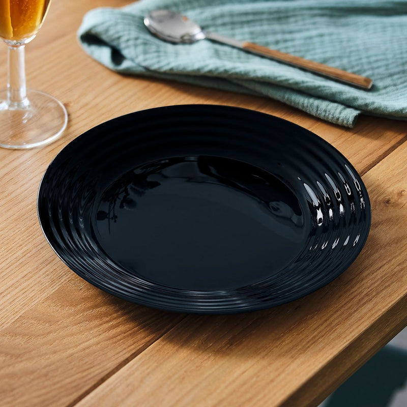 Harena - 6 Assiettes Desserts - Verre Trempé Extra Résistant - Noir - Luminarc