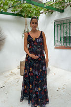 Robe Ondina Flores Negro