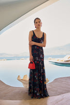 Robe Ondina Flores Negro
