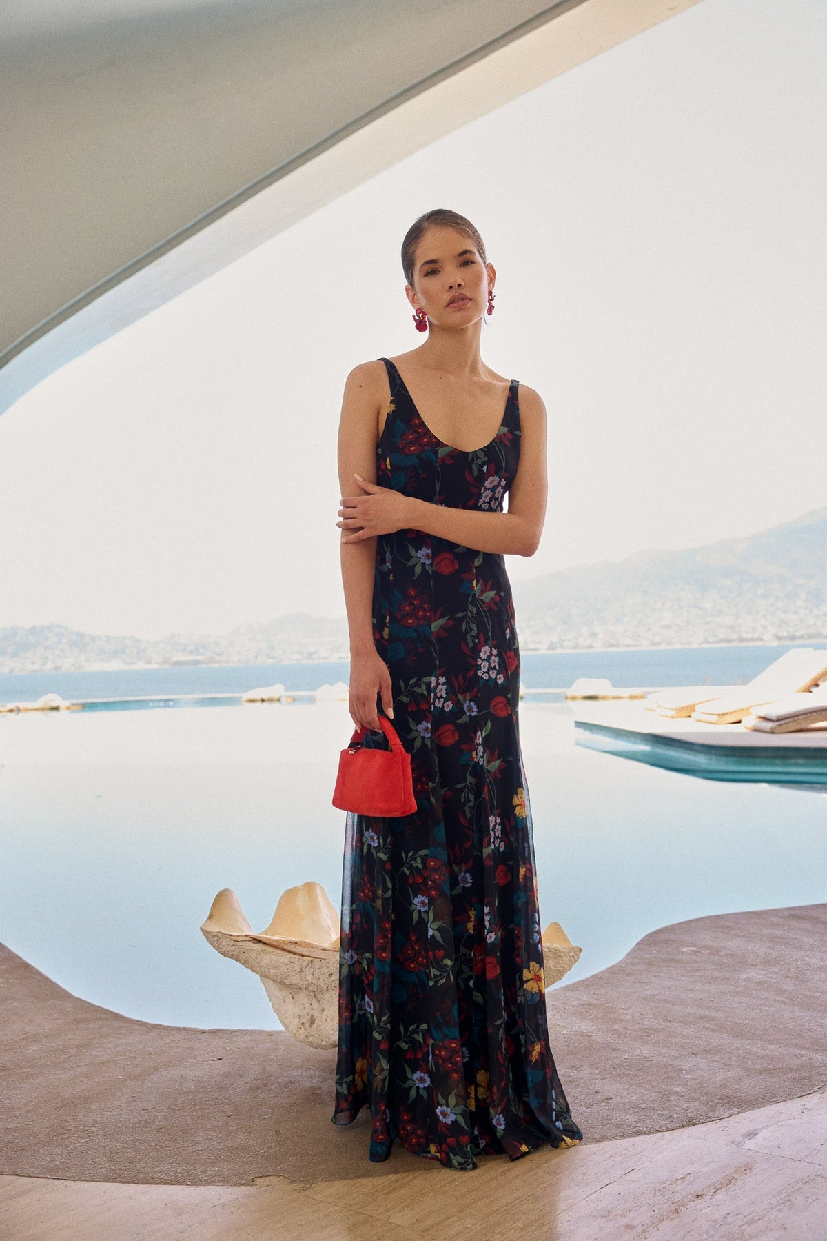 Robe Ondina Flores Negro