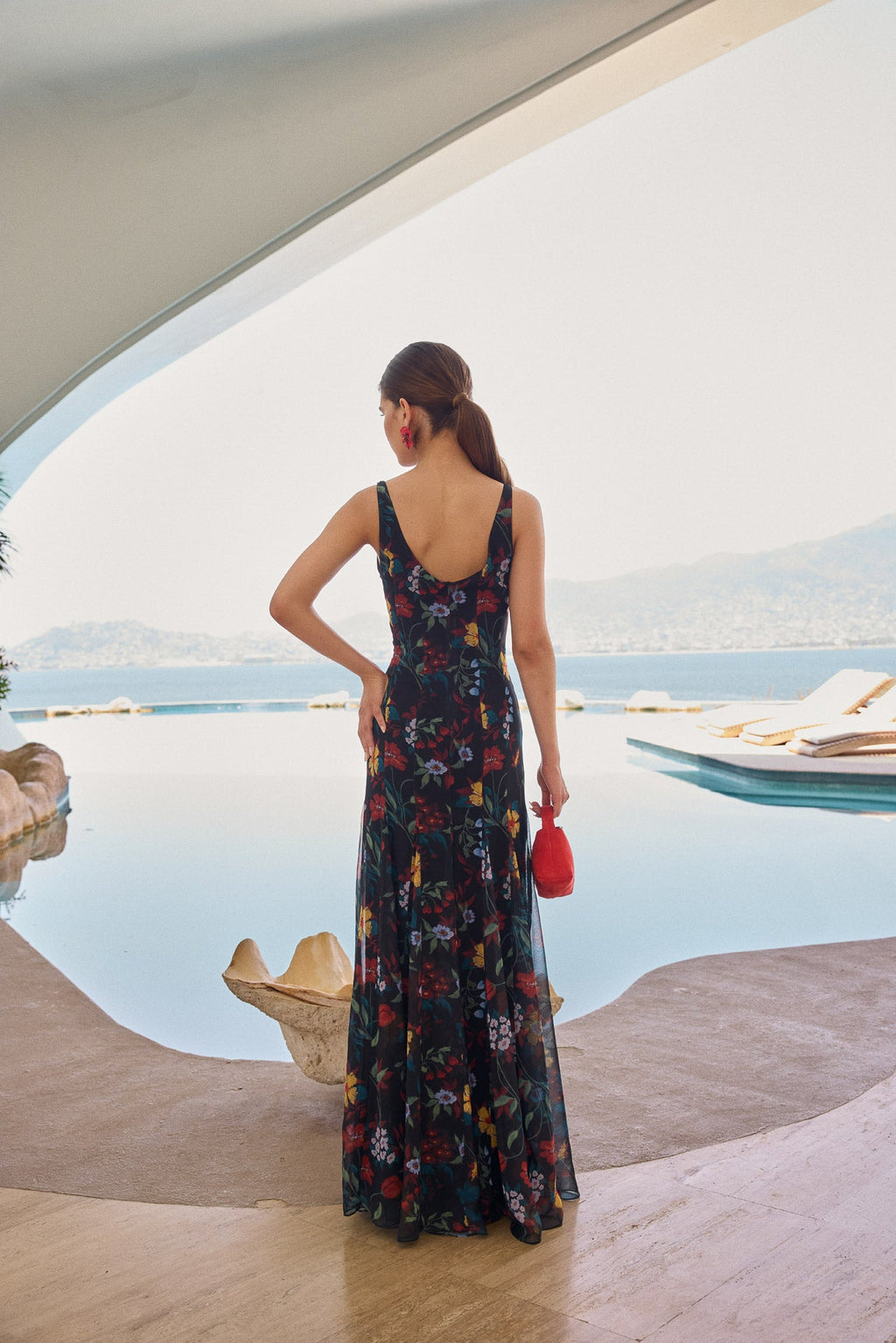 Robe Ondina Flores Negro