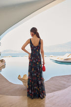 Robe Ondina Flores Negro