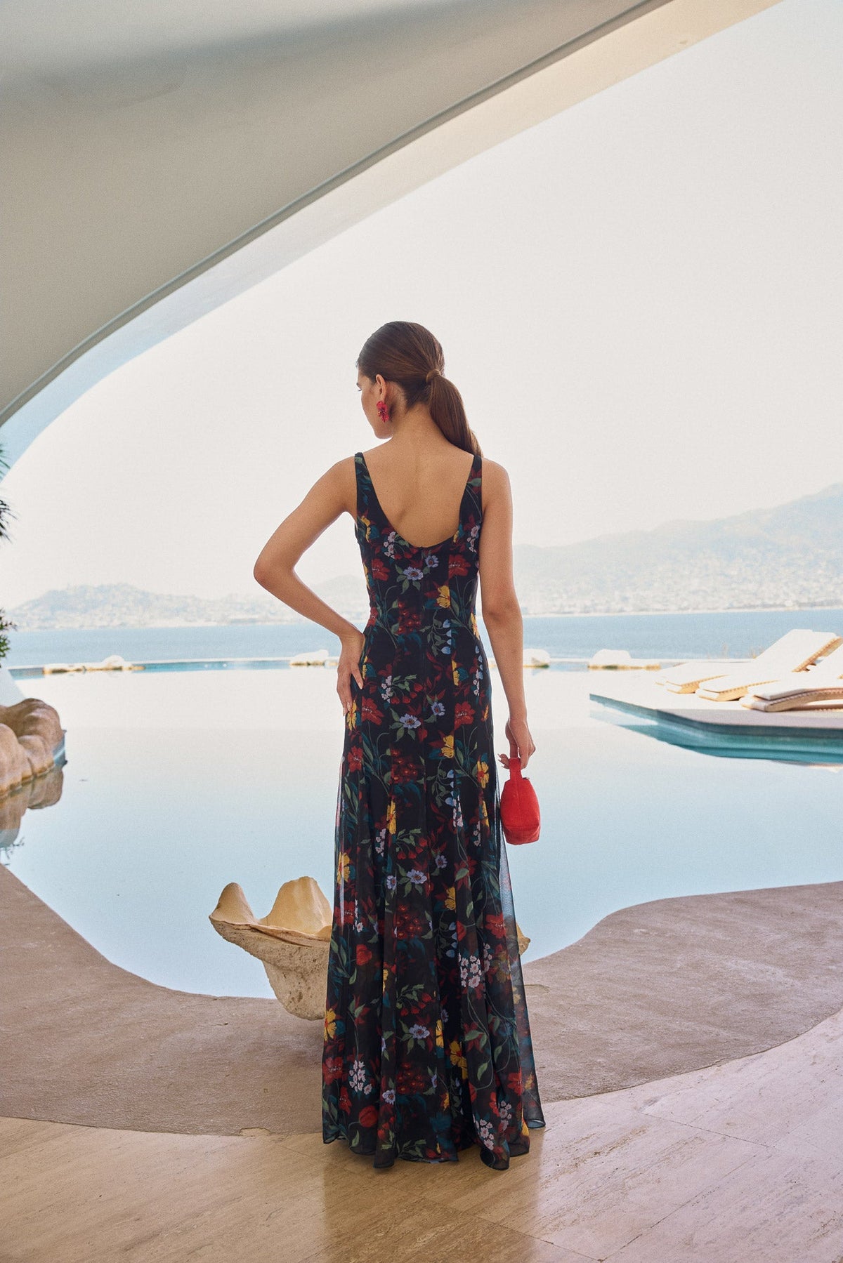 Robe Ondina Flores Negro