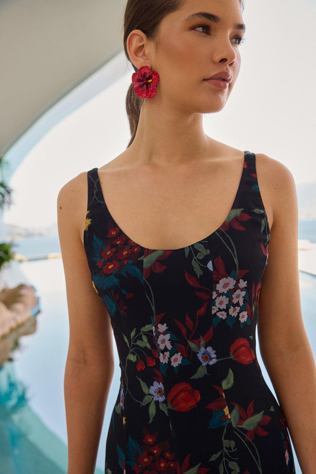 Robe Ondina Flores Negro