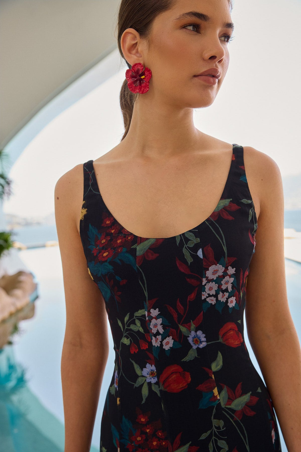 Robe Ondina Flores Negro