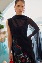 Robe Ondina Flores Negro