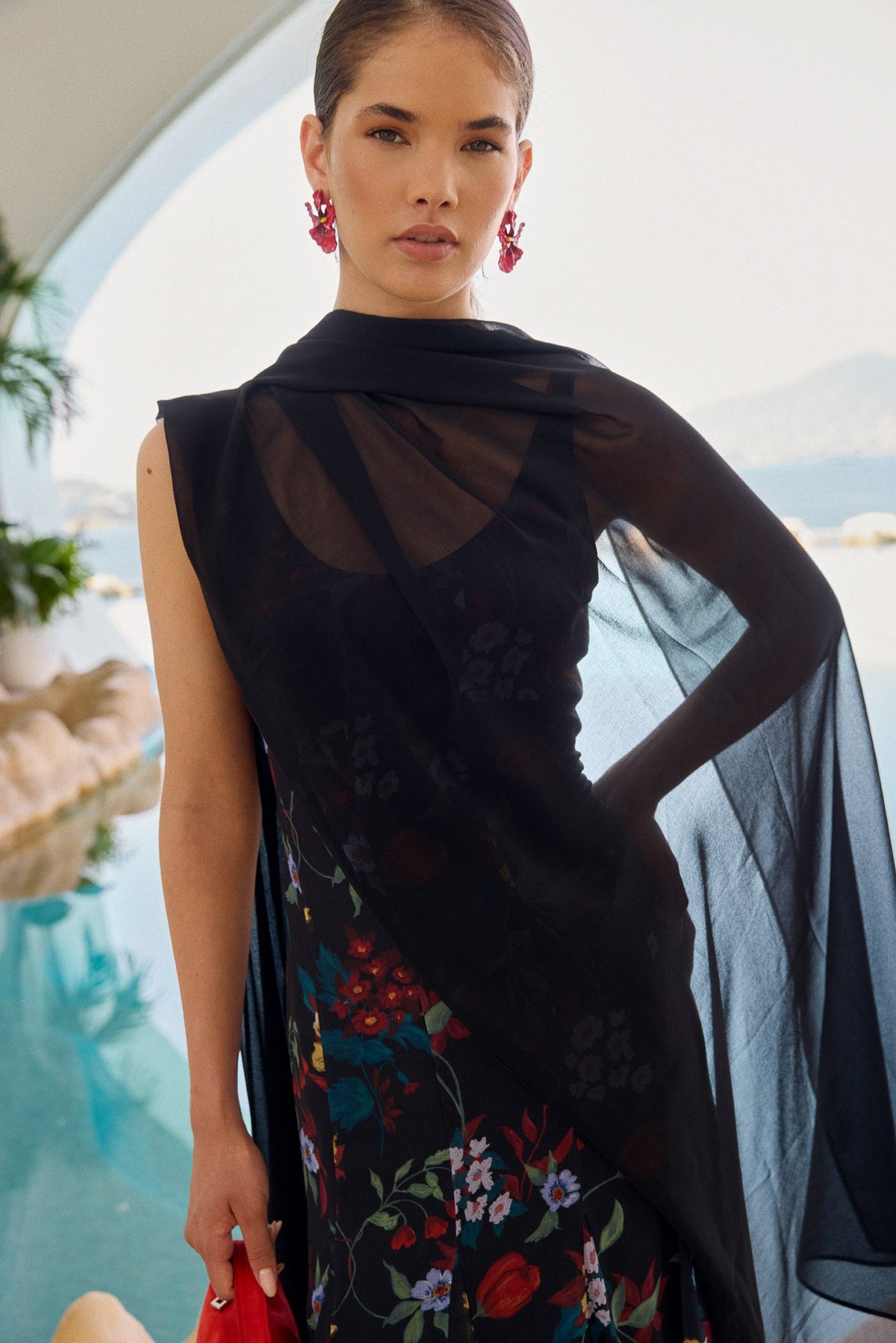 Robe Ondina Flores Negro