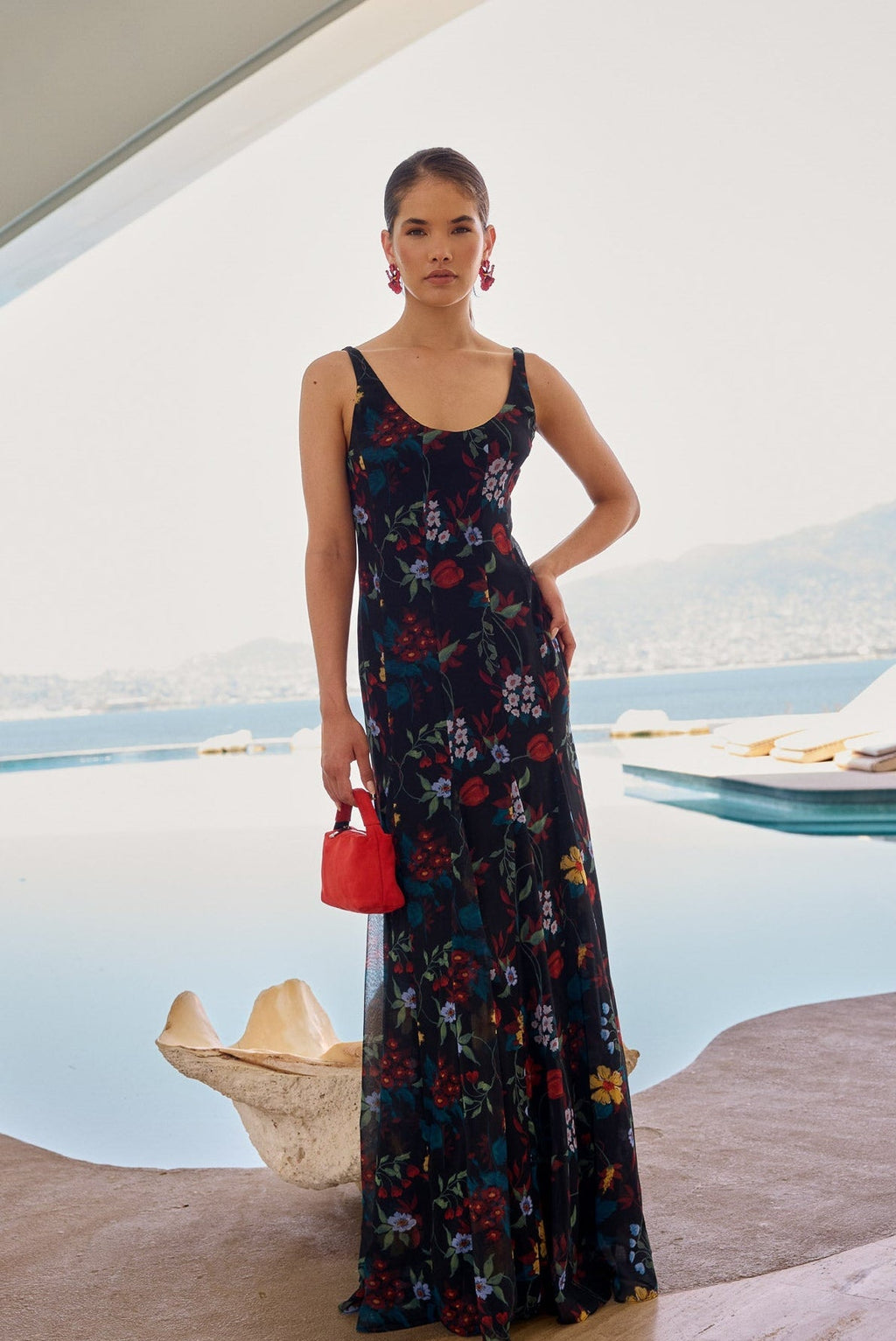 Robe Ondina Flores Negro