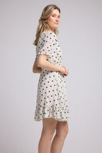 Vestido Corto De Manga Corta - Lunares Blancos