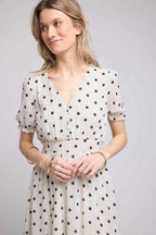 Vestido Corto De Manga Corta - Lunares Blancos