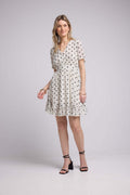 Vestido Corto De Manga Corta - Lunares Blancos