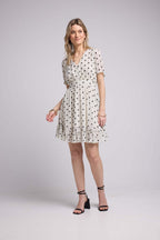 Vestido Corto De Manga Corta - Lunares Blancos