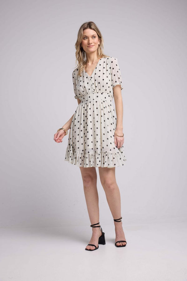 Vestido Corto De Manga Corta - Lunares Blancos