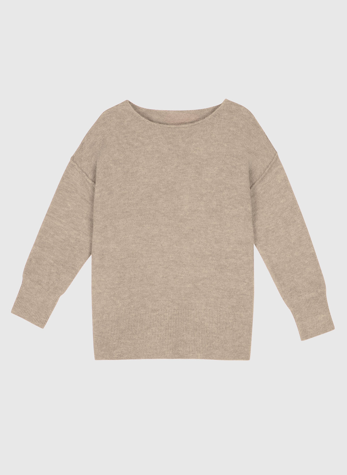 An'ge – Pull Lafunky Beige, pull en maille beige clair, vue de face sur fond uni